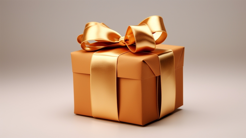 Real,Gold,Gift,Photo,With,Gold,Ribbon,,Blank,White,Background,
